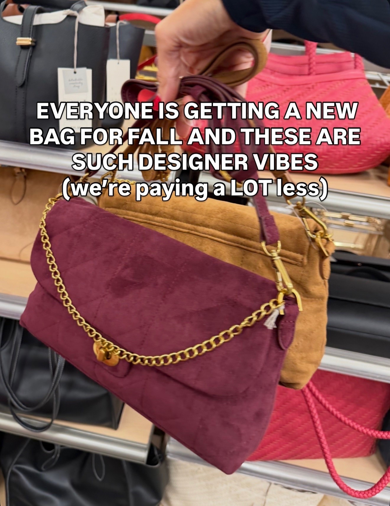 These suede bags look way more expensive than they are. The rich burgundy and camel colors, soft texture, and gold chain details make them such good fall bags for dressing up denim, sweaters, or a simple neutral outfit.

suede handbag, burgundy bag, camel handbag, fall handbag, designer inspired bag, chain strap bag, fall accessories, women’s handbags, affordable fashion, fall fashion, TheMomInStyle

#LTKTravel #LTKootd #LTKdayinmylife
