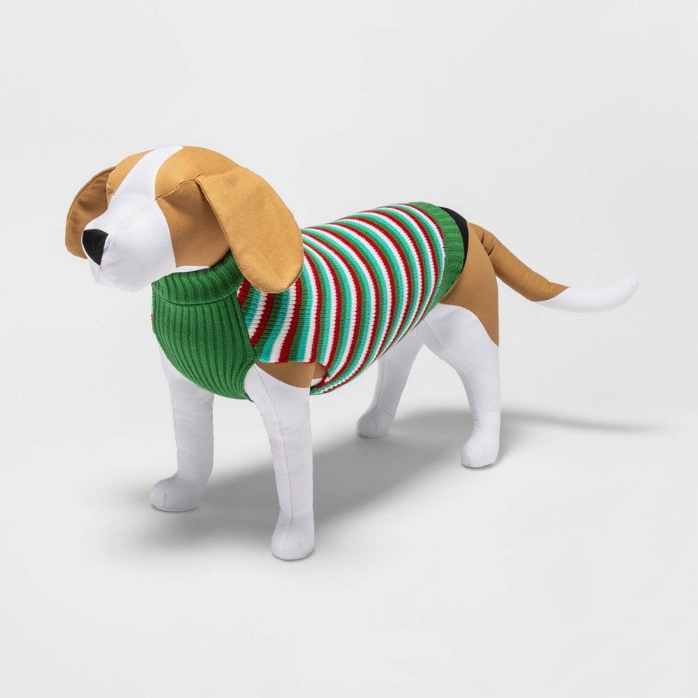 Green and Red Stripe Holiday Dog Sweater - L - Wondershop | Target