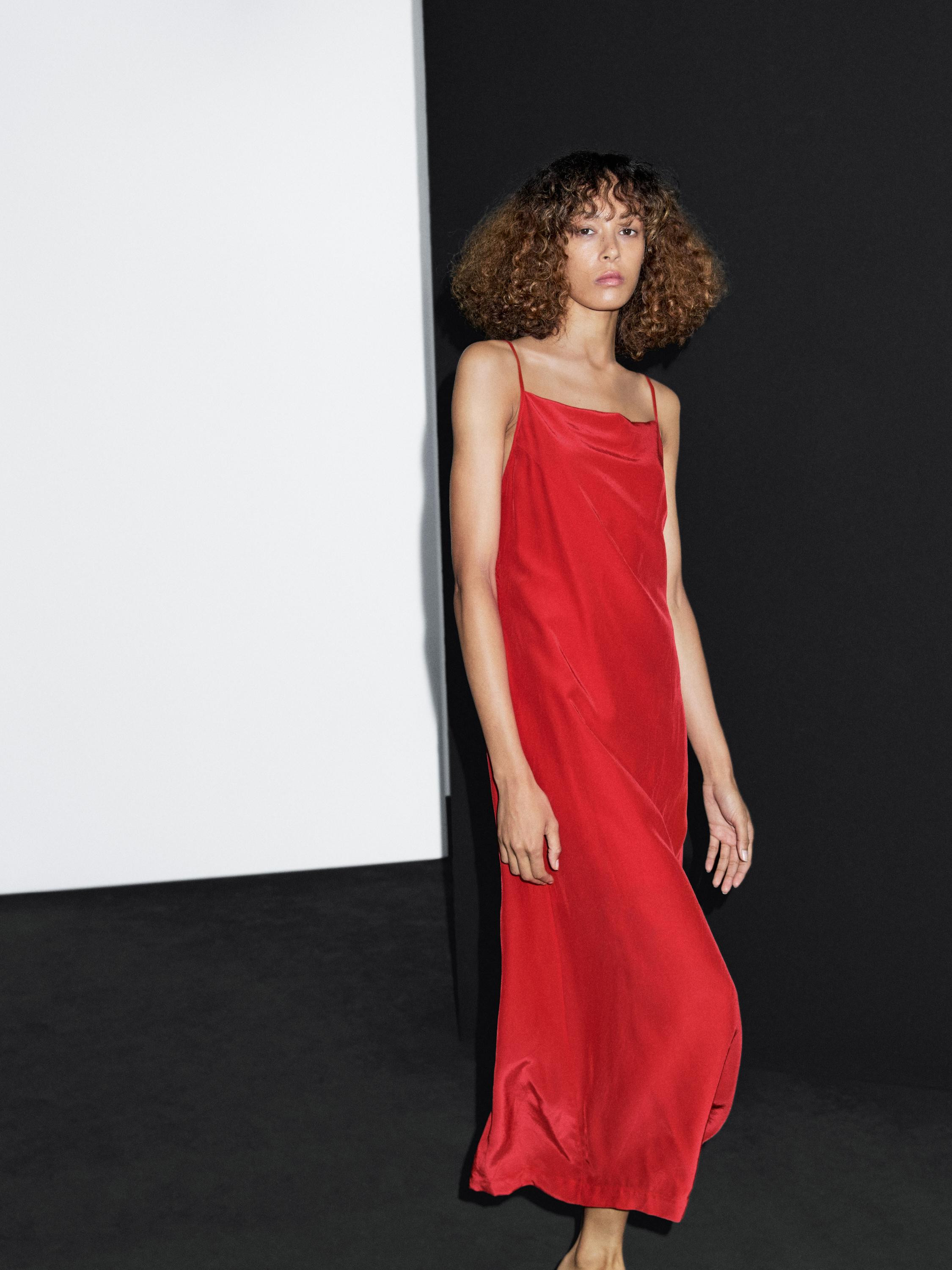 Midi dress with a straight neckline | Massimo Dutti UK