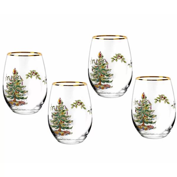 Christmas Tree 19 oz. Stemless Wine Glass (Set of 4) | Wayfair North America