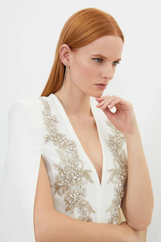 Bandage Form Fitting Cape Sleeve Embellished Jacket | Karen Millen US