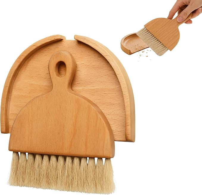 Desktop Table Dustpan and Brush Set for Home - Portable Cleaning Combo with Real Wood - Compact B... | Amazon (US)