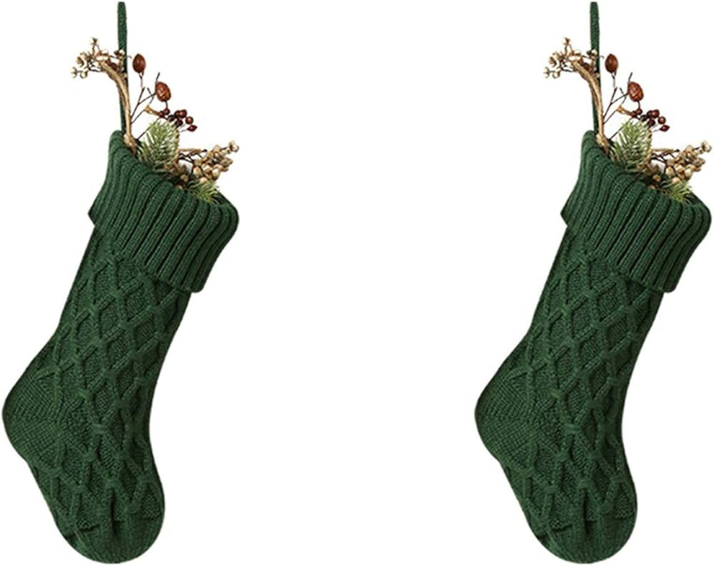2 Pack 18" Green Knitted Christmas Stockings for Xmas Holiday Party Hanging Stocking Decorations | Amazon (US)