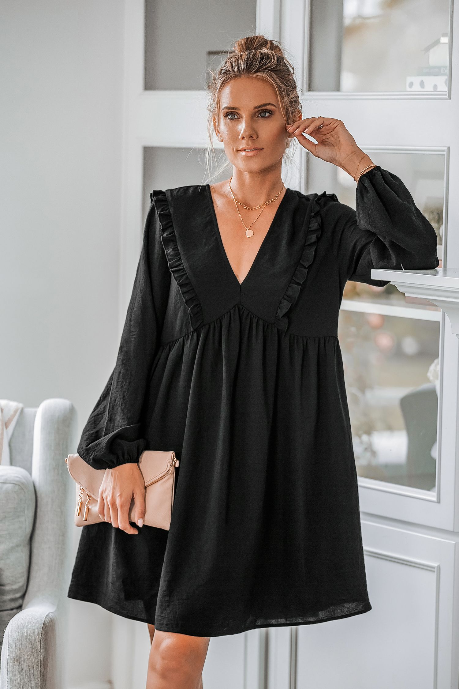 Onyx Ruffled Chelsea Collar DressNew | Cupshe US