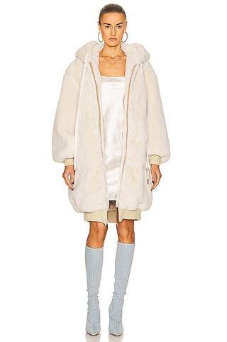 R13 Oversized Zip Hoodie Coat in Ecru | FWRD | FWRD 