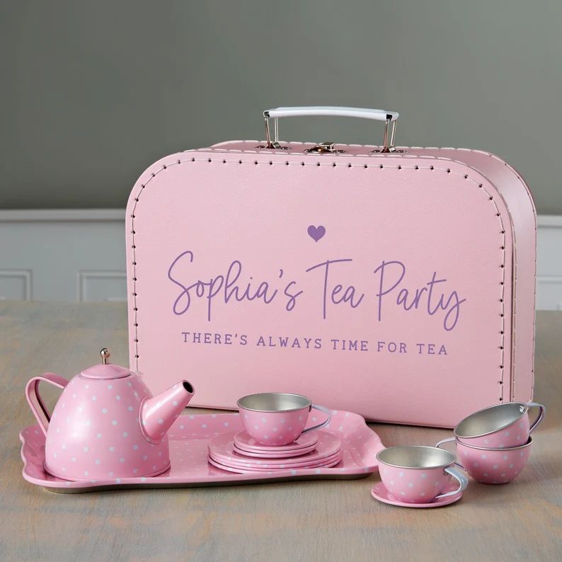Personalized 15 Pc. Pink Polka Dot Tea Set Personalized Toys - Etsy | Etsy (US)