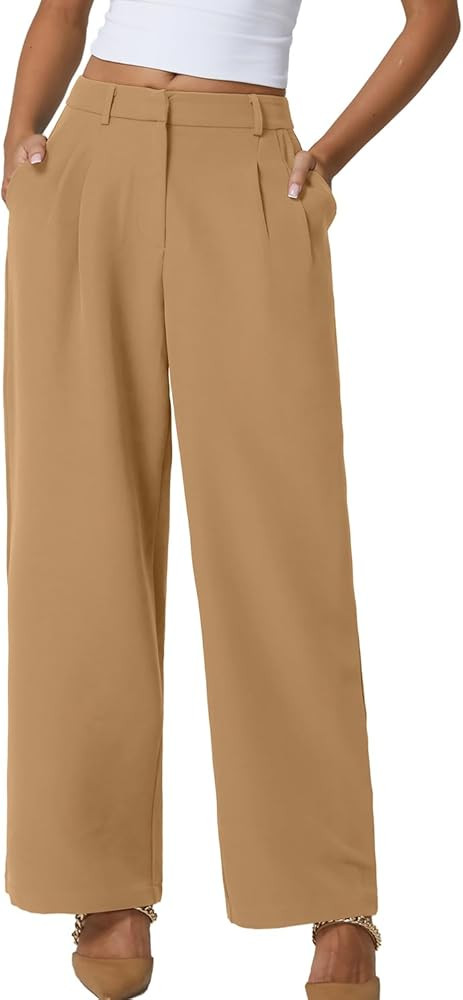 QINSEN Wide Leg Dress Pants for Women High Waisted Wrinkle Free Work Pants with Pockets Casual Sl... | Amazon (US)