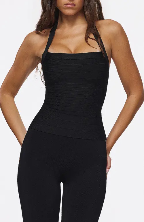 HOUSE OF CB The Silhouette Bandage Halter Top in Black at Nordstrom, Size X-Large | Nordstrom