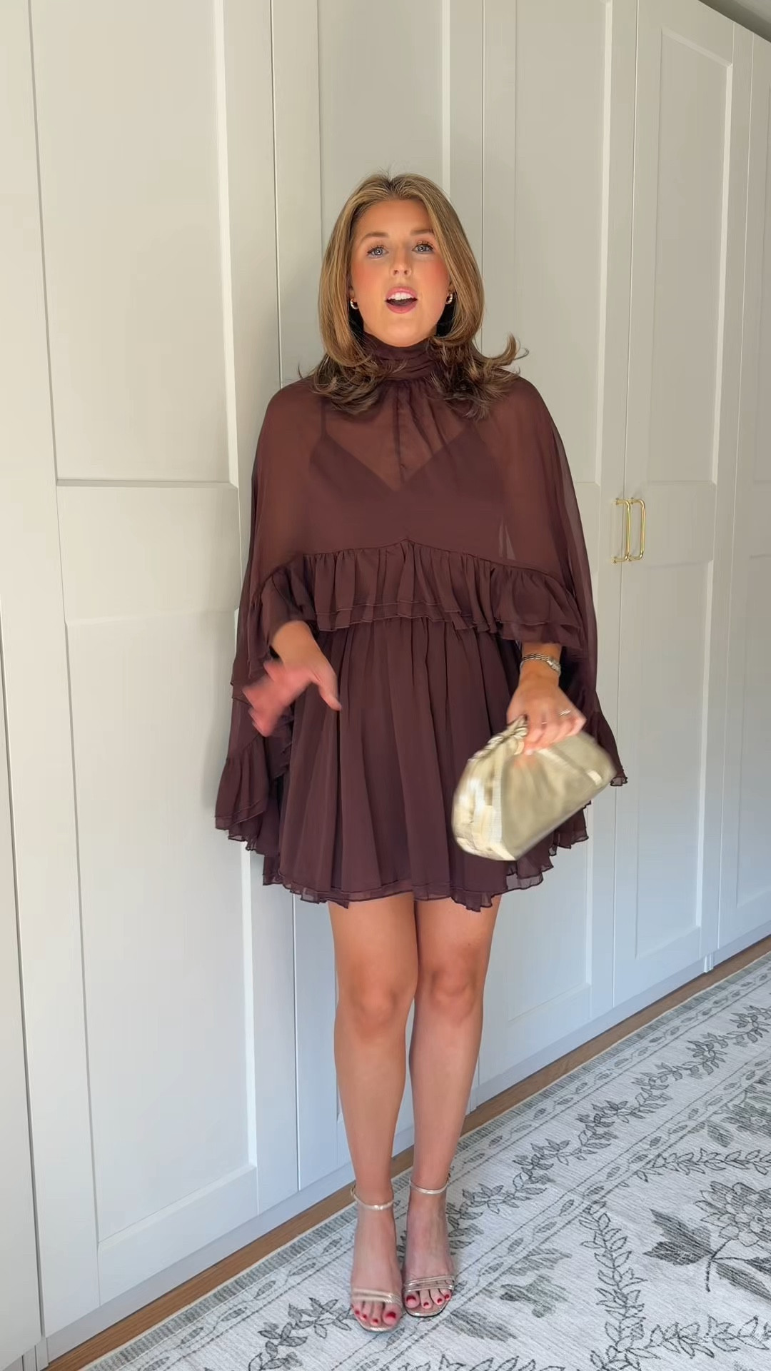 Chic brown cape dress! Wearing a S