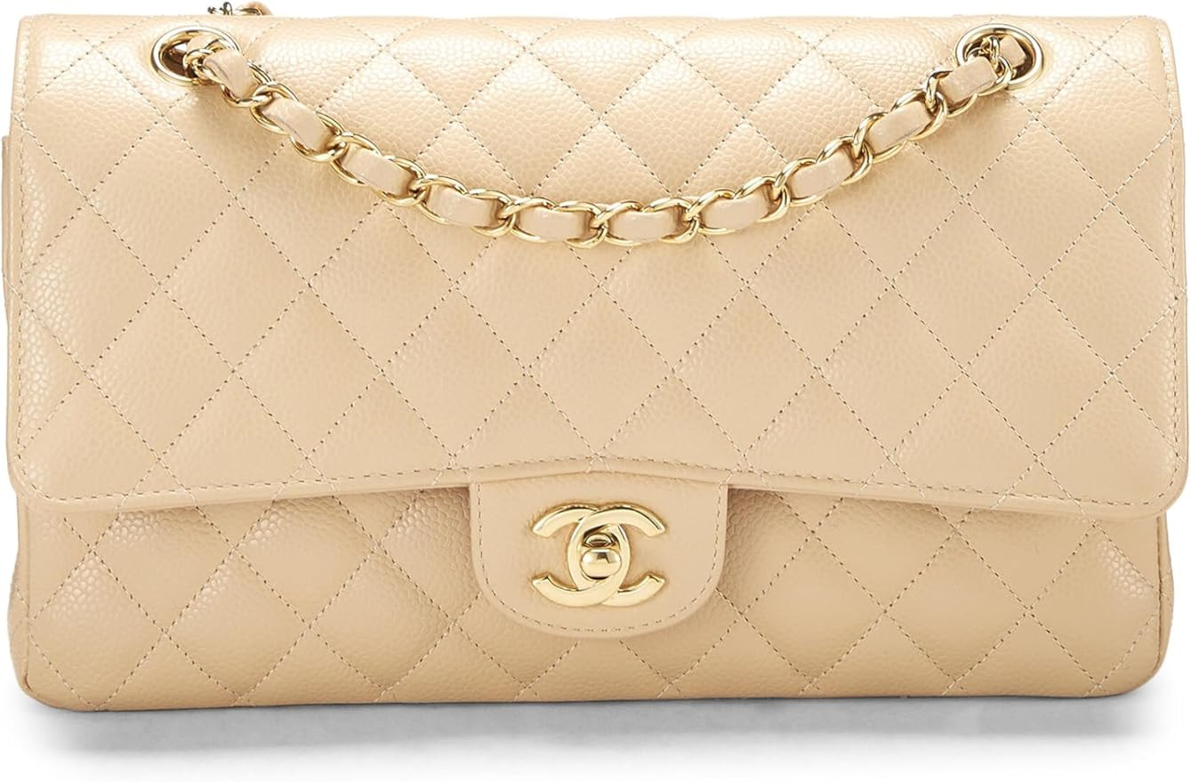 Amazon.com: Chanel, Pre-Loved Beige Quilted Caviar Classic Double Flap Medium, Beige : Luxury Sto... | Amazon (US)