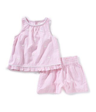 Little Girls 2T-6X Seersucker Striped Sleeveless Babydoll Top & Matching Shorts Set | Dillard's