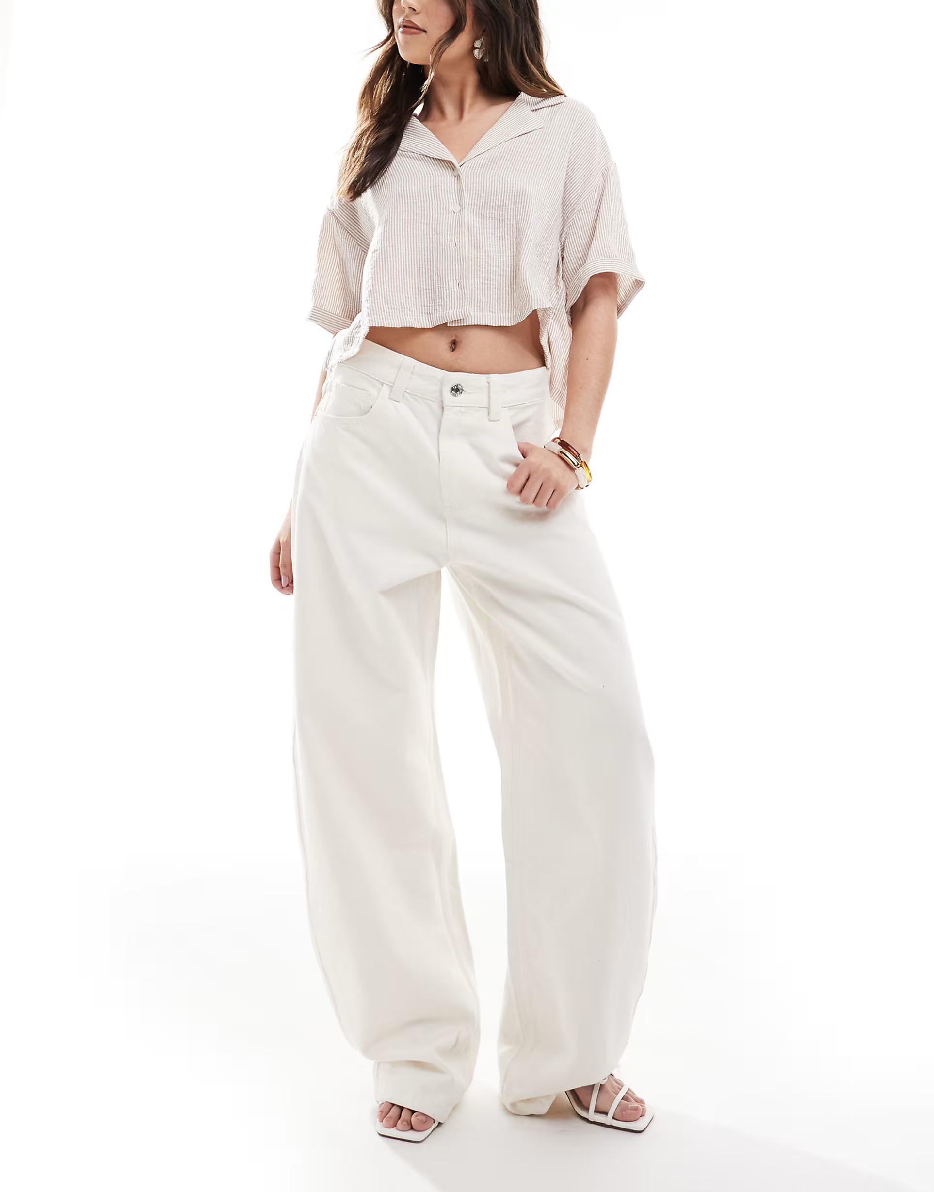 Bershka high waisted wide leg jeans in ecru | ASOS | ASOS (Global)