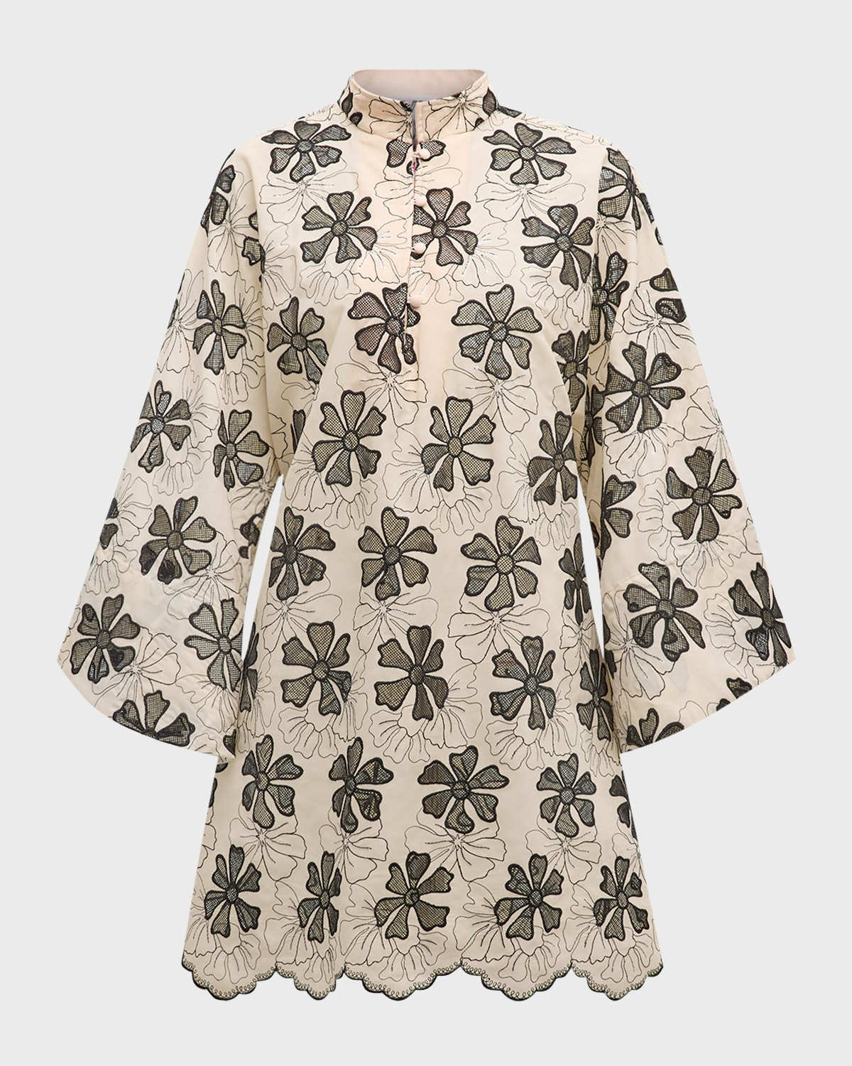 Eyelet Floral-Embroidered Mini Caftan | Neiman Marcus