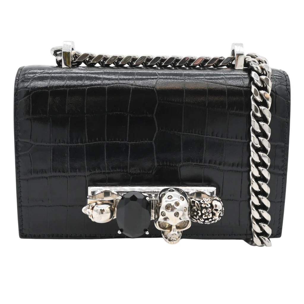 Jewelled Croc-Embossed Leather Crossbody Bag XS / BLK / Used | Clotheshorse Anonymous