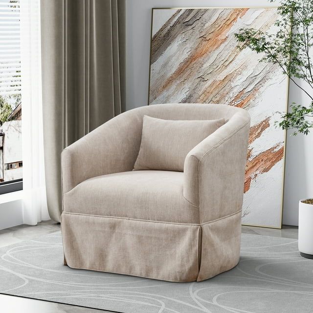 Rophefx Upholstered Swivel Barrel Chair, 360 Degree Accent Chair, Linen Fabric Armchair | Walmart (US)
