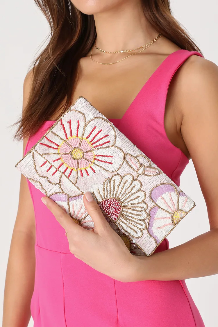Bead Beautiful Blush Pink Multi Floral Beaded Clutch | Lulus
