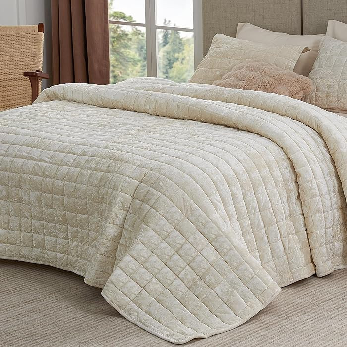 BEDELITE Velvet Quilt Set Queen Size Cream White 3 Pieces | Amazon (US)