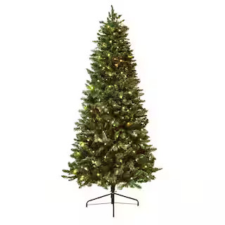6.5 ft. Pre-Lit LED Pencil Slim Artificial Christmas Tree with Warm White Light, Green | The Home Depot