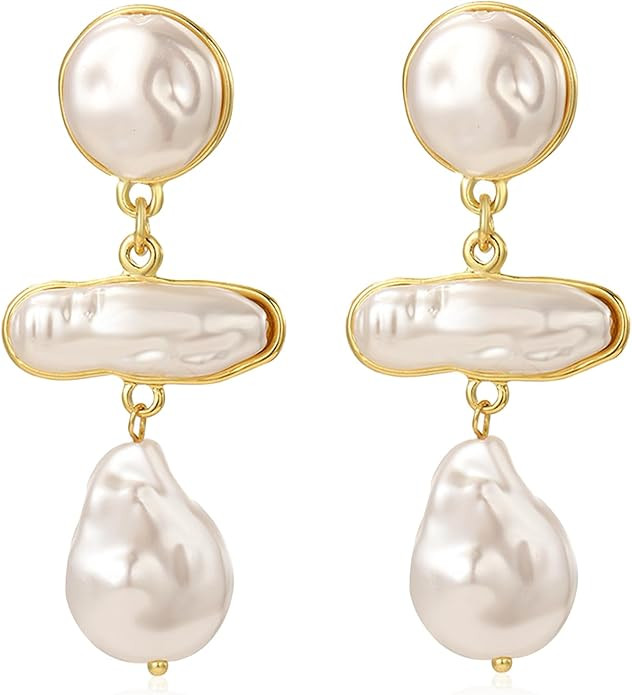 Long Tassel Gold Pearl Drop Earrings for Women Big Large Statement Baroque Pearl Earrings Women's... | Amazon (US)