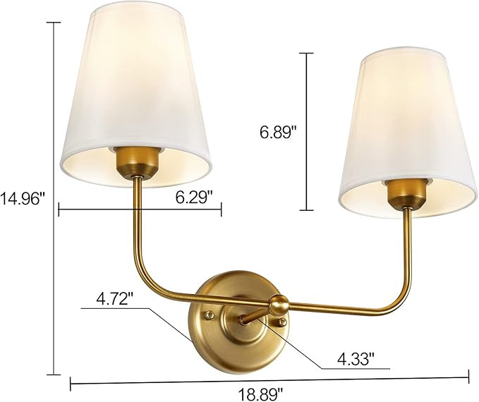 TERLEENART Double Light Wall Sconce with White Fabric Tapered Shades, 2-Light Antique Brass Sconc... | Amazon (US)