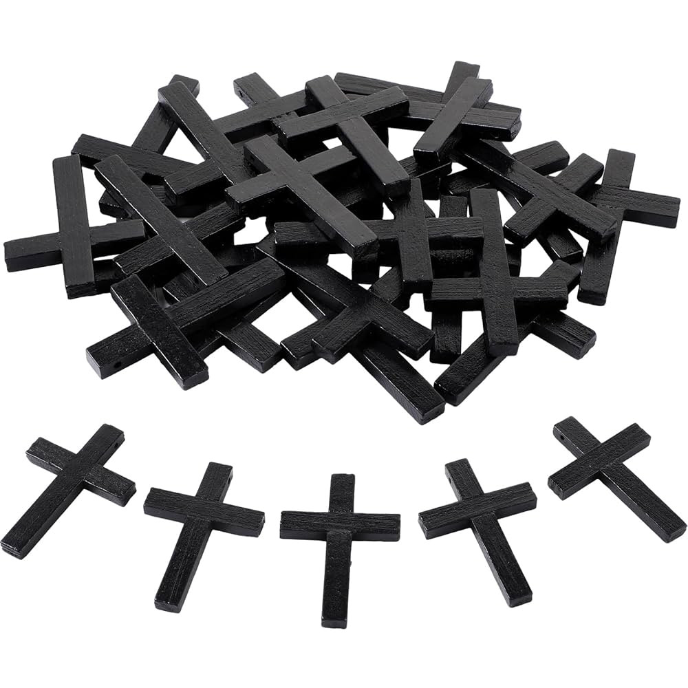 meetoo 24 Pieces Natural Wooden Cross Pendants Mini Cross Beads for DIY Crafts Jewelry Making(Bla... | Amazon (US)