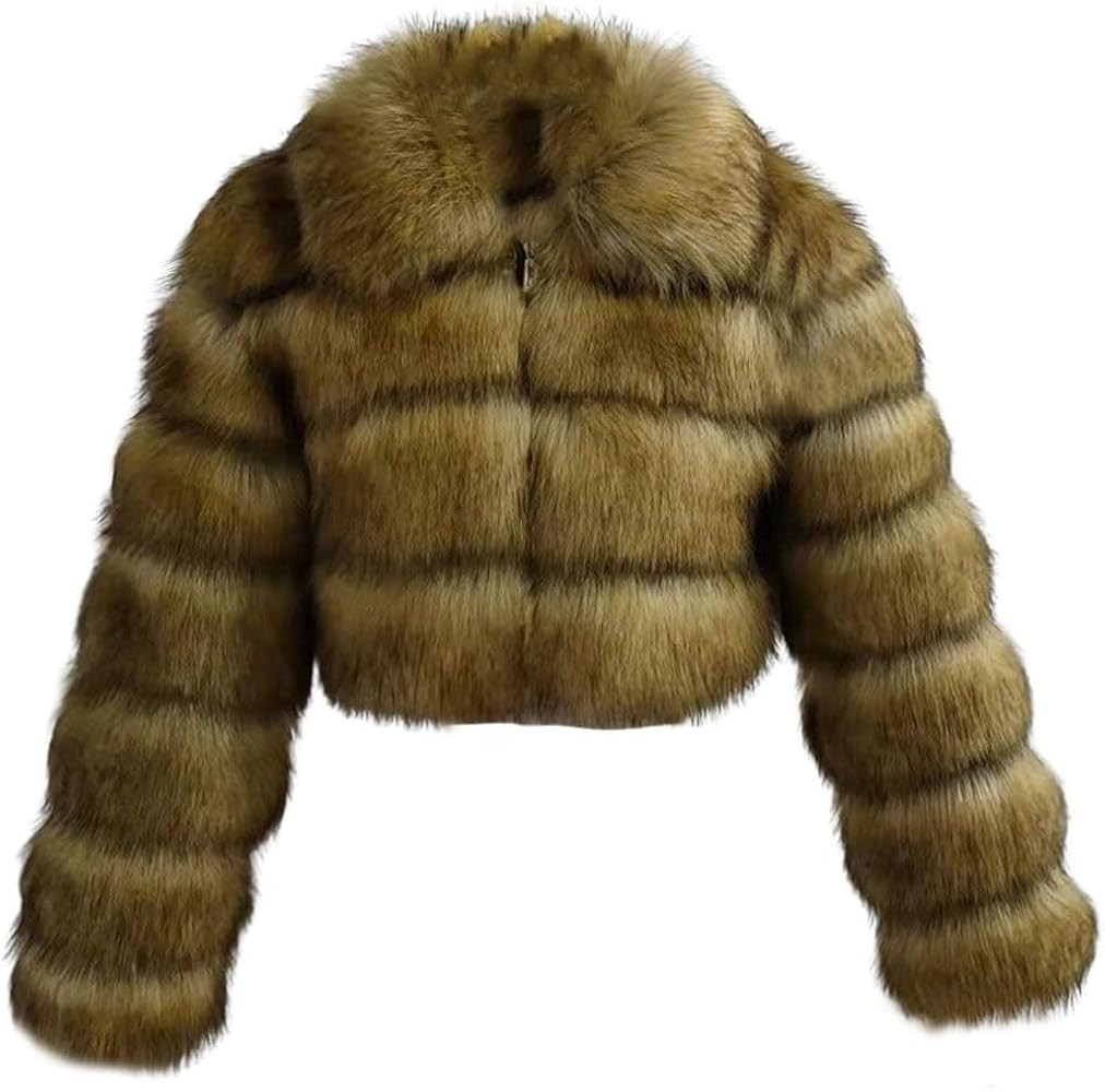 loveimgs Women Fluffy Faux Fur Coat Cropped Jacket Puffer Jacket Zip Up Winter Warm Fuzzy Teddy J... | Amazon (US)