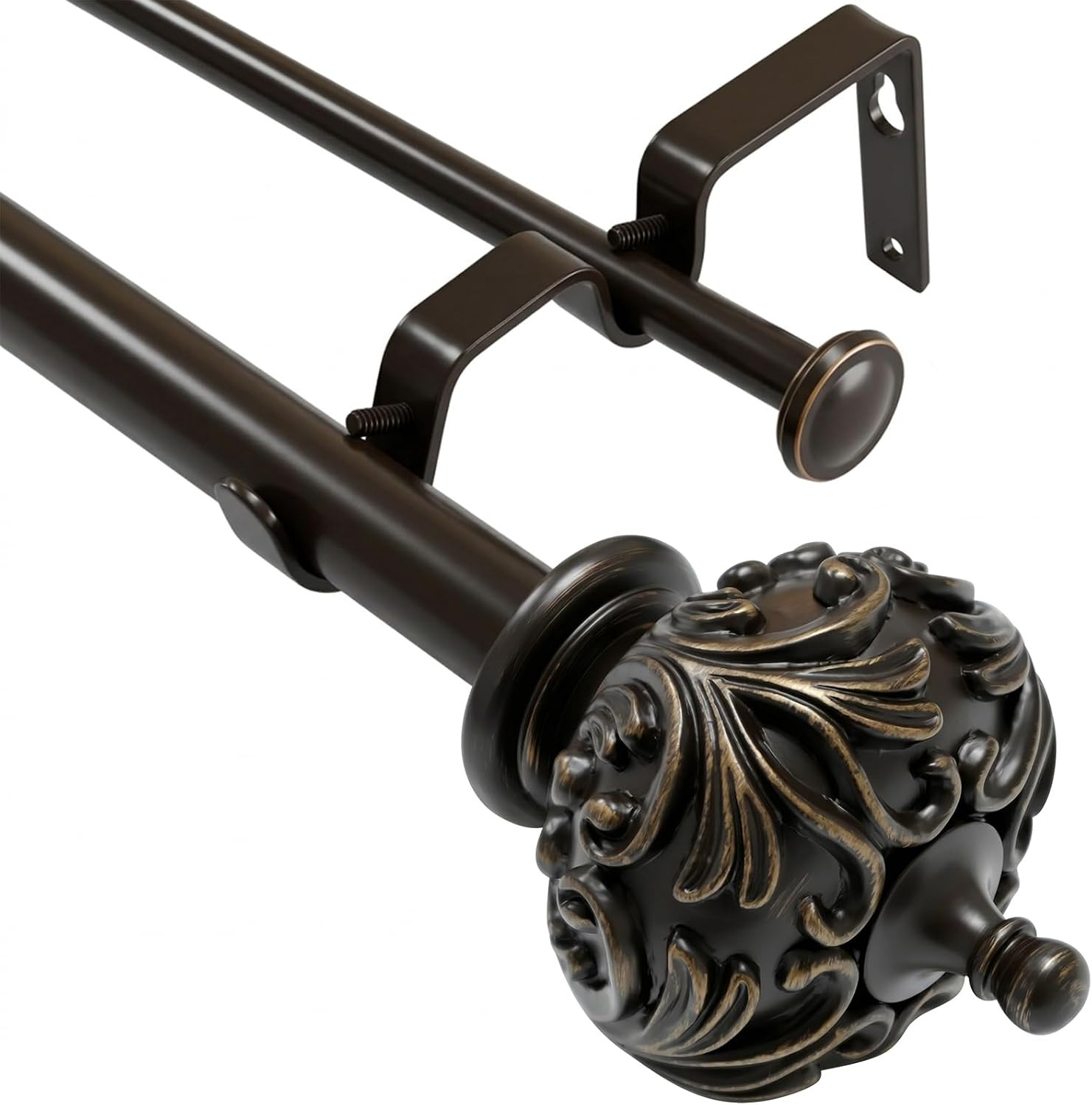 Victorian Bronze Double Curtain Rod 36-72 Inch Heavy Duty Adjustable | Amazon (US)