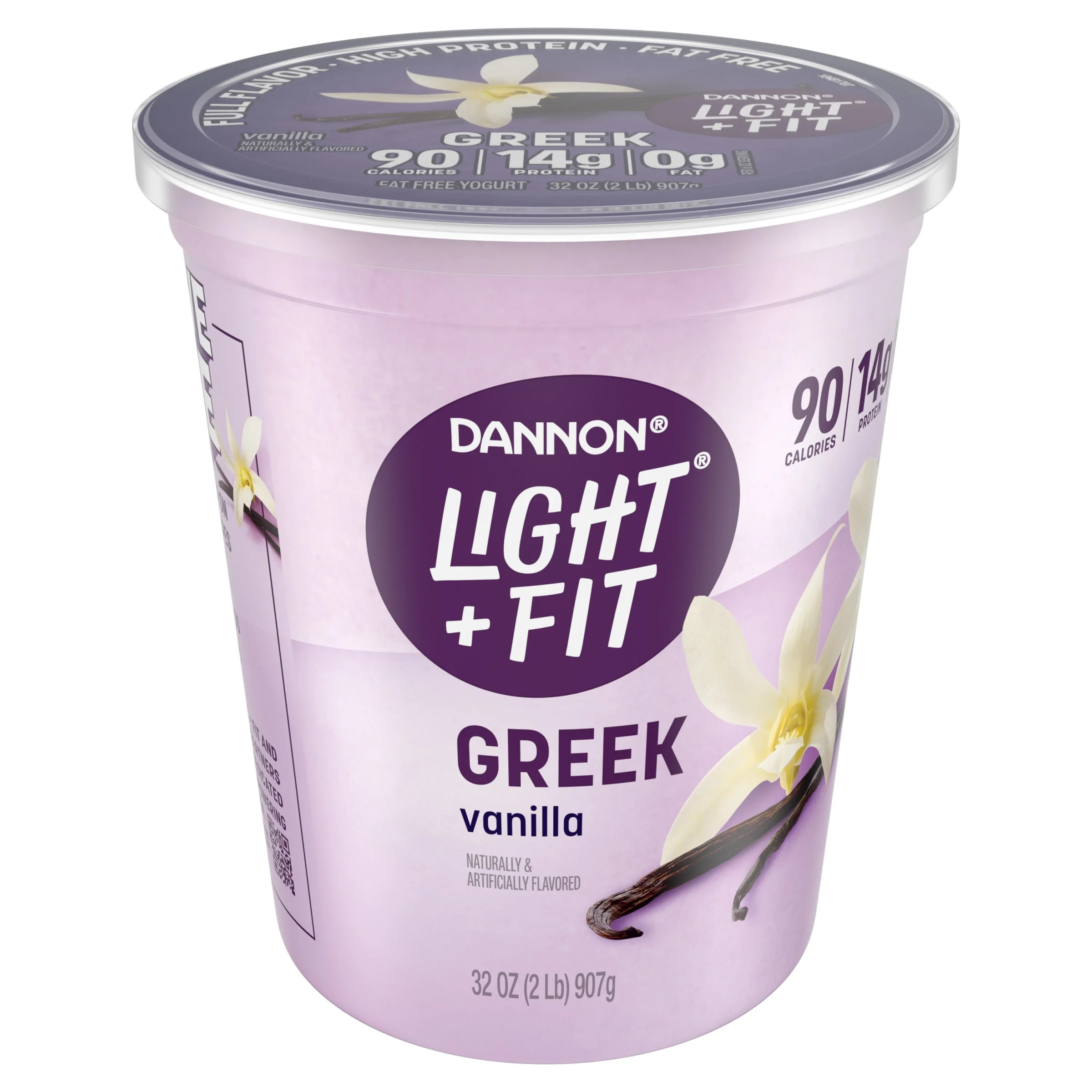 Dannon Light + Fit Vanilla Greek Fat Free Yogurt Tub, 32 oz Plastic Can | Walmart (US)