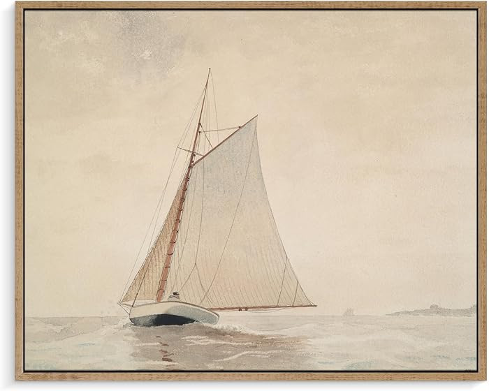 VGICH Sailboat Canvas Wall Art, Vintage Framed Painting Picture for Living Room, Office, Kitchen,... | Amazon (US)