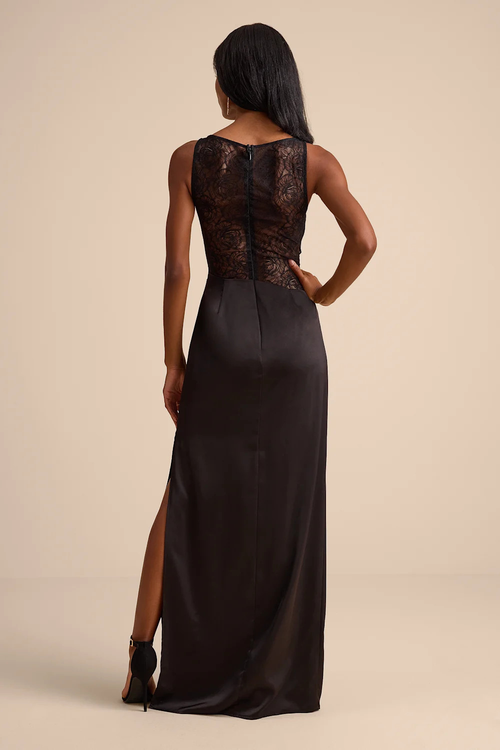 Akasha Black Sheer Lace Mixed-Media Maxi Dress | Lulus