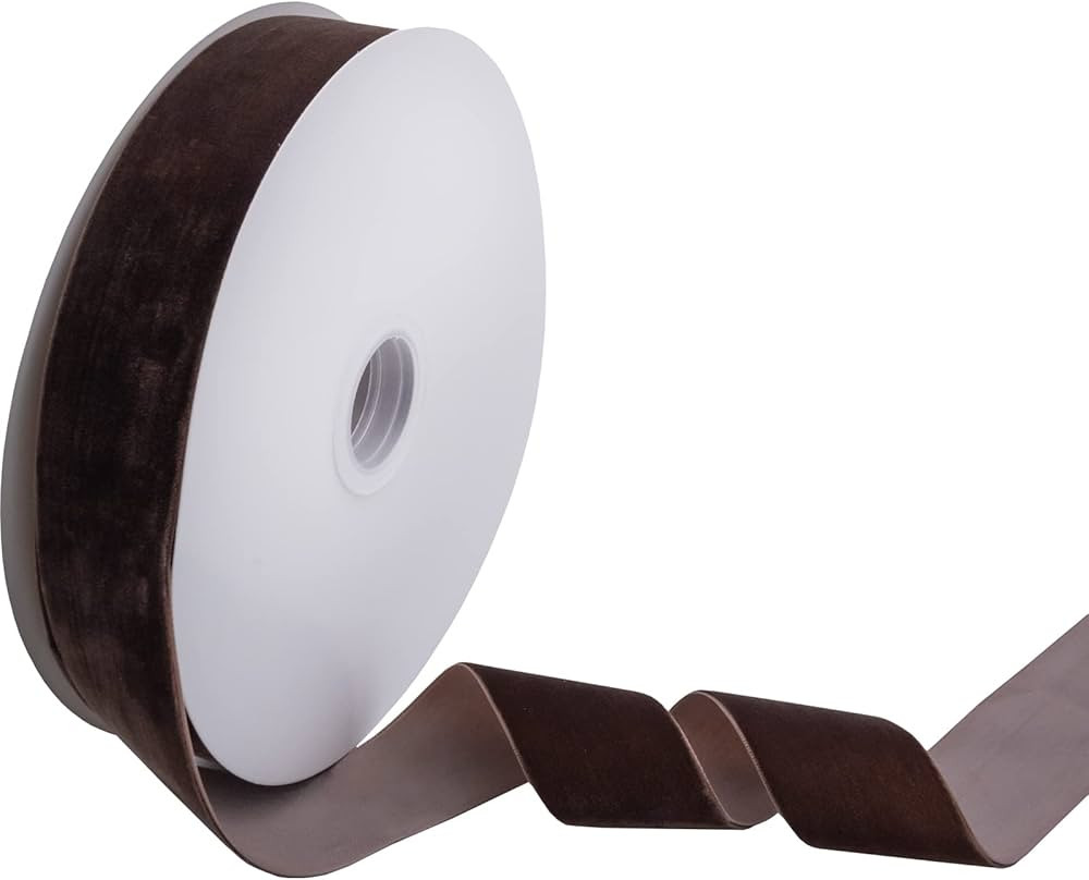 KLTRIBBON Nylon Velvet Ribbon Single Faced,1 1/2 Inch X 25Yards Spool (Brown) | Amazon (US)