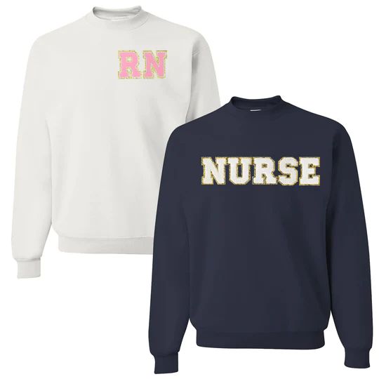 Nurse Letter Patch Crewneck Sweatshirt | United Monograms