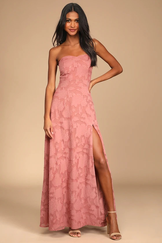 Garden of Romance Rusty Rose Floral Burnout Strapless Maxi Dress | Lulus (US)