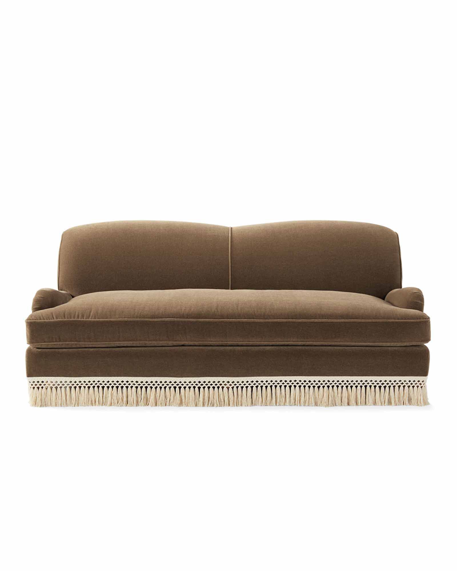 Miramar Fringed Sofa - Mink Velvet Mohair | Serena and Lily