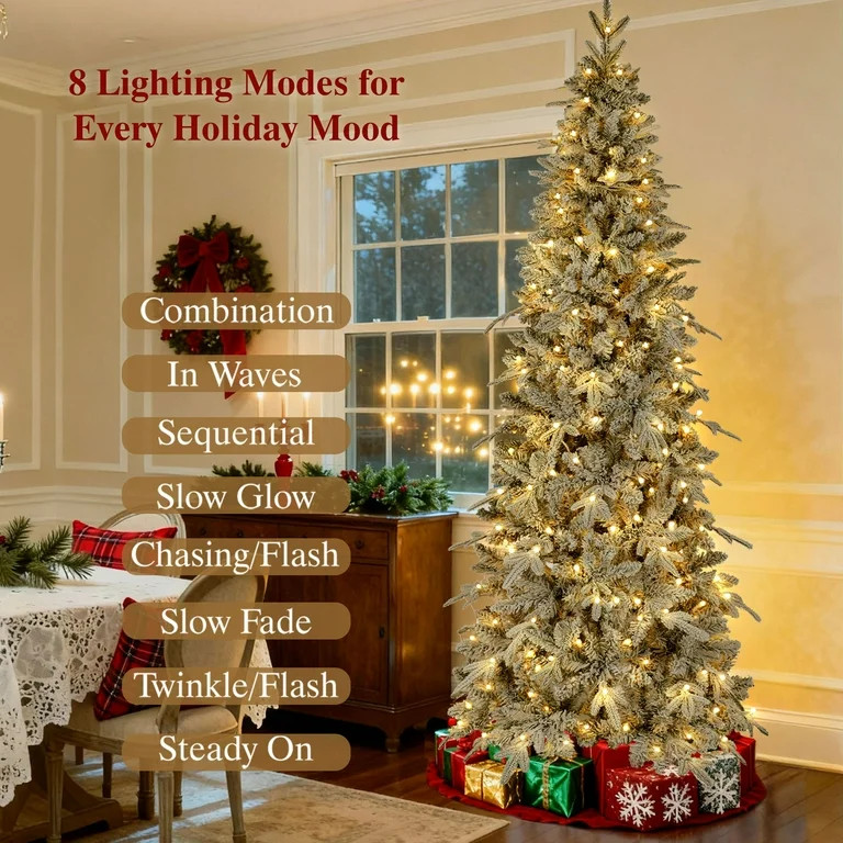 Qunler 7ft Pre-Lit Snow Flocked Artificial PE+PVC Christmas Tree with 350 Warm White 8 Modes LED ... | Walmart (US)