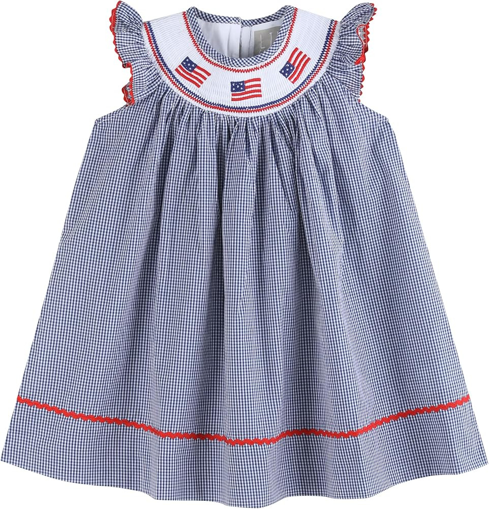 Lil cactus Baby and Girls USA 4th of July Smocked Bishop Dress | Amazon (US)