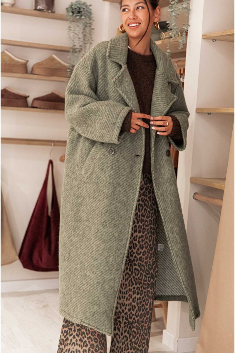 SOLAL Kaki Chiné - Manteau Laine femme | Pretty Wire