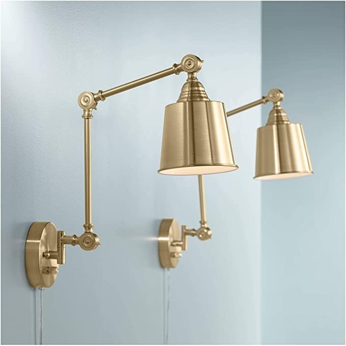 Mendes Modern Swing Arm Adjustable Wall Lamps Set of 2 Antique Brass Plug-in Light Fixture Up Dow... | Amazon (US)