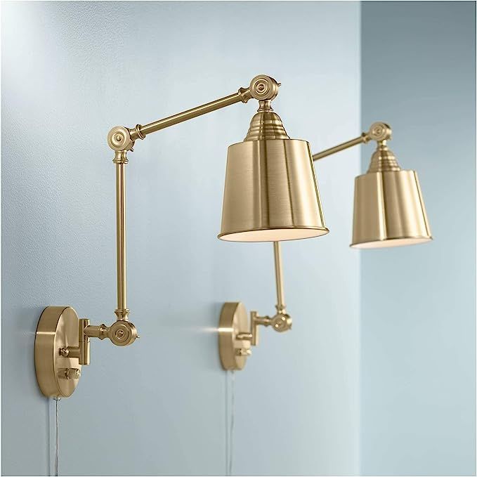 Mendes Modern Swing Arm Adjustable Wall Lamps Set of 2 Antique Brass Plug-in Light Fixture Up Dow... | Amazon (US)
