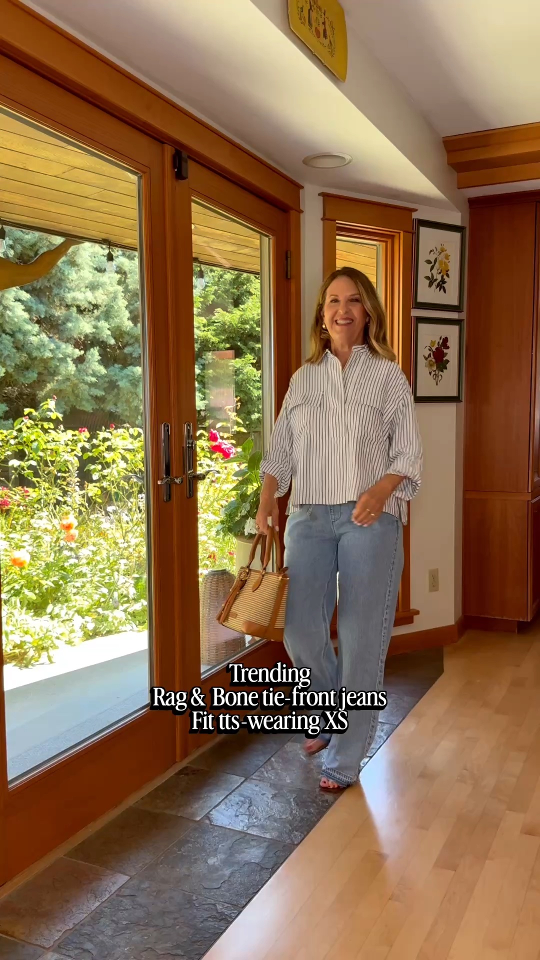 A nice summer-weight jean with a tie front by Rag & Bone. 
Fits TTS I’m wearing size XS.
Pop over top is a relaxed fit. Fits TTS. I’m wearing size XS.

@nordstromrack
#rackscore
#nordstromrackpartner

#LTKootd #LTKOver40 #LTKSaleAlert