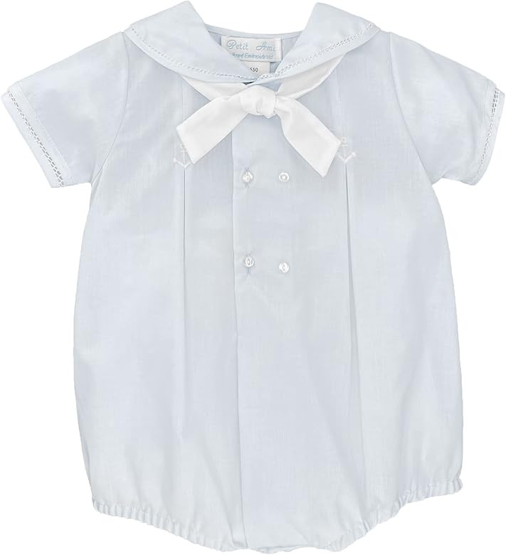 Petit Ami Baby Boys' Sailor Romper with Embroidered Anchors | Amazon (US)