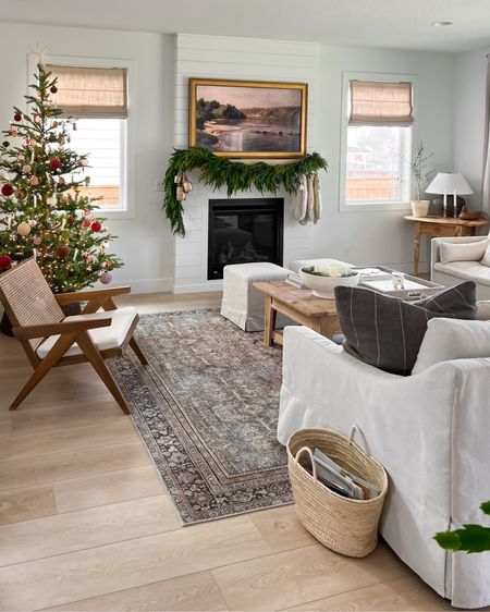 Christmas 2023, holiday home decor, Homebyjulianne, Loloi charcoal olive Layla, pottery barn, Afloral Norfolk pine real touch garland, mantle Christmas decorations, transitional living room 

#LTKSeasonal #LTKHoliday #LTKGiftGuide
