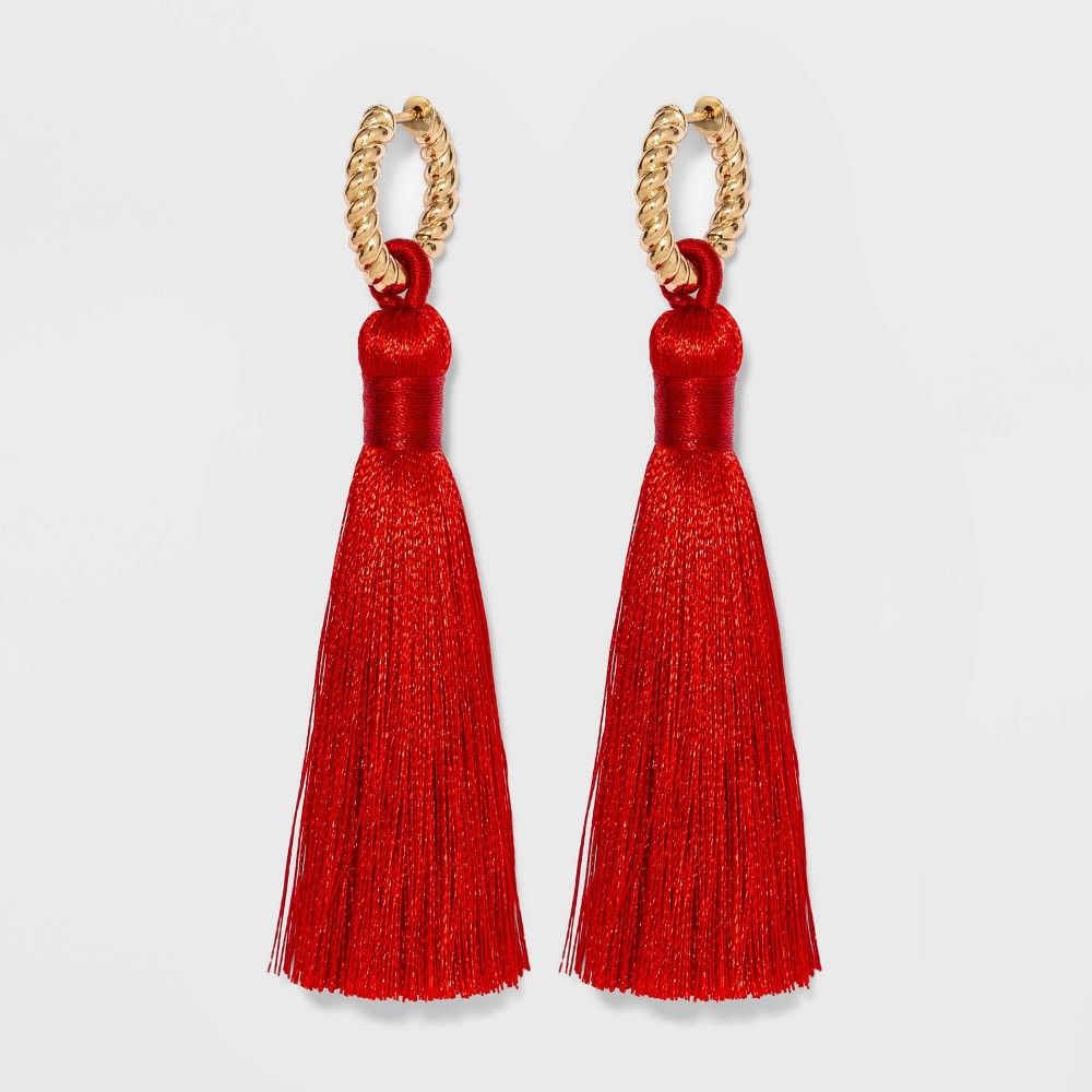 SUGARFIX by BaubleBar Hoop Stud Tassel Earrings - Red | Target