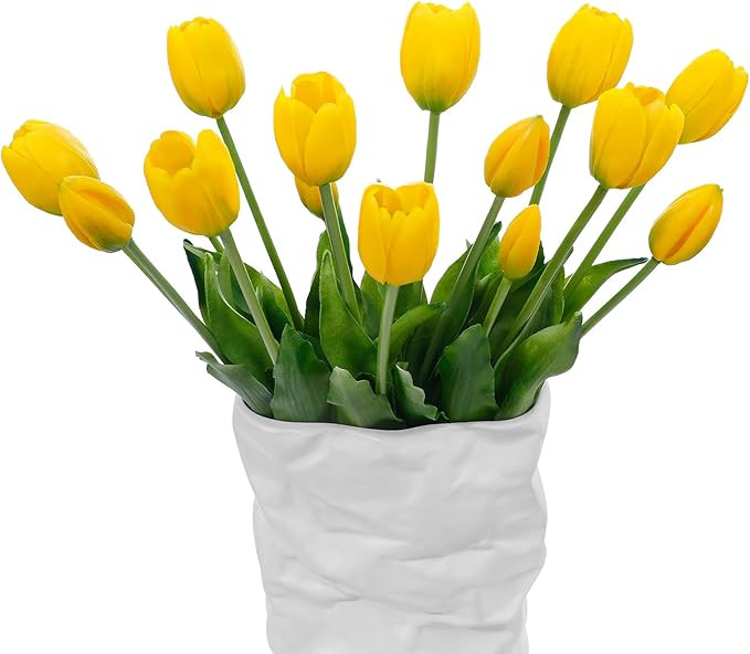 15 Pcs Yellow Artificial Flowers Tulips Latex Plastic Soft Faux Bouquets for Party, Wedding, Home... | Amazon (US)