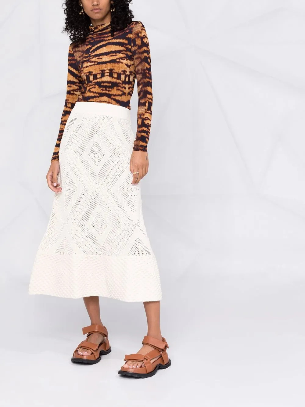 open-knit patterned midi skirt | Farfetch Global