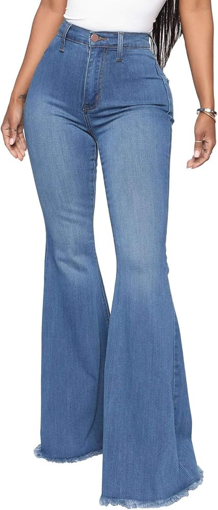 YouSexy Women's Flare Bell Bottom Jeans Knee Ripped Destroyed Flare Denim Pants | Amazon (US)