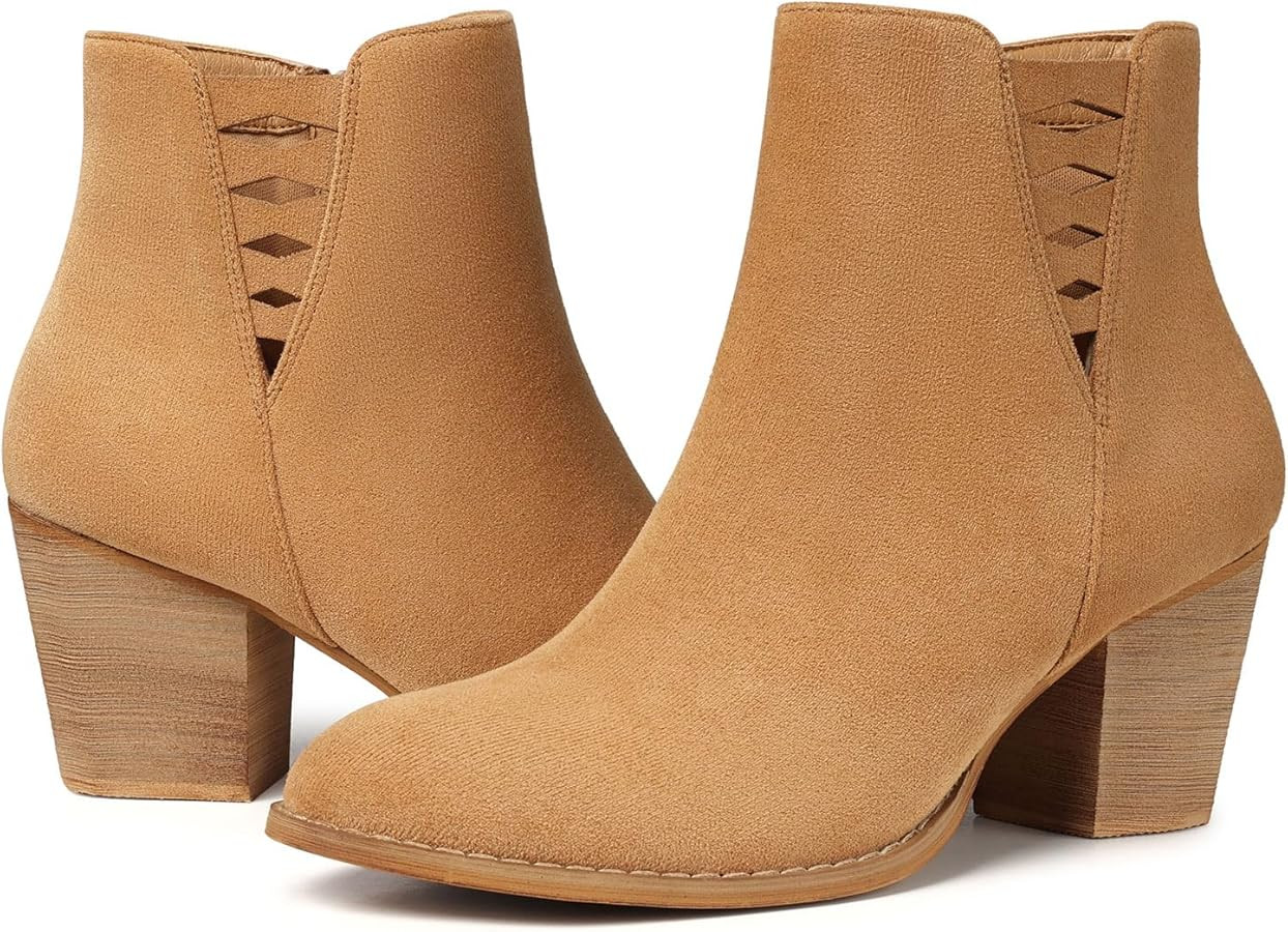 TEMOFON Ankle Boots for Women Booties: Suede Short Boot with Chunky Low Heel, Almond Toe Comforta... | Amazon (US)