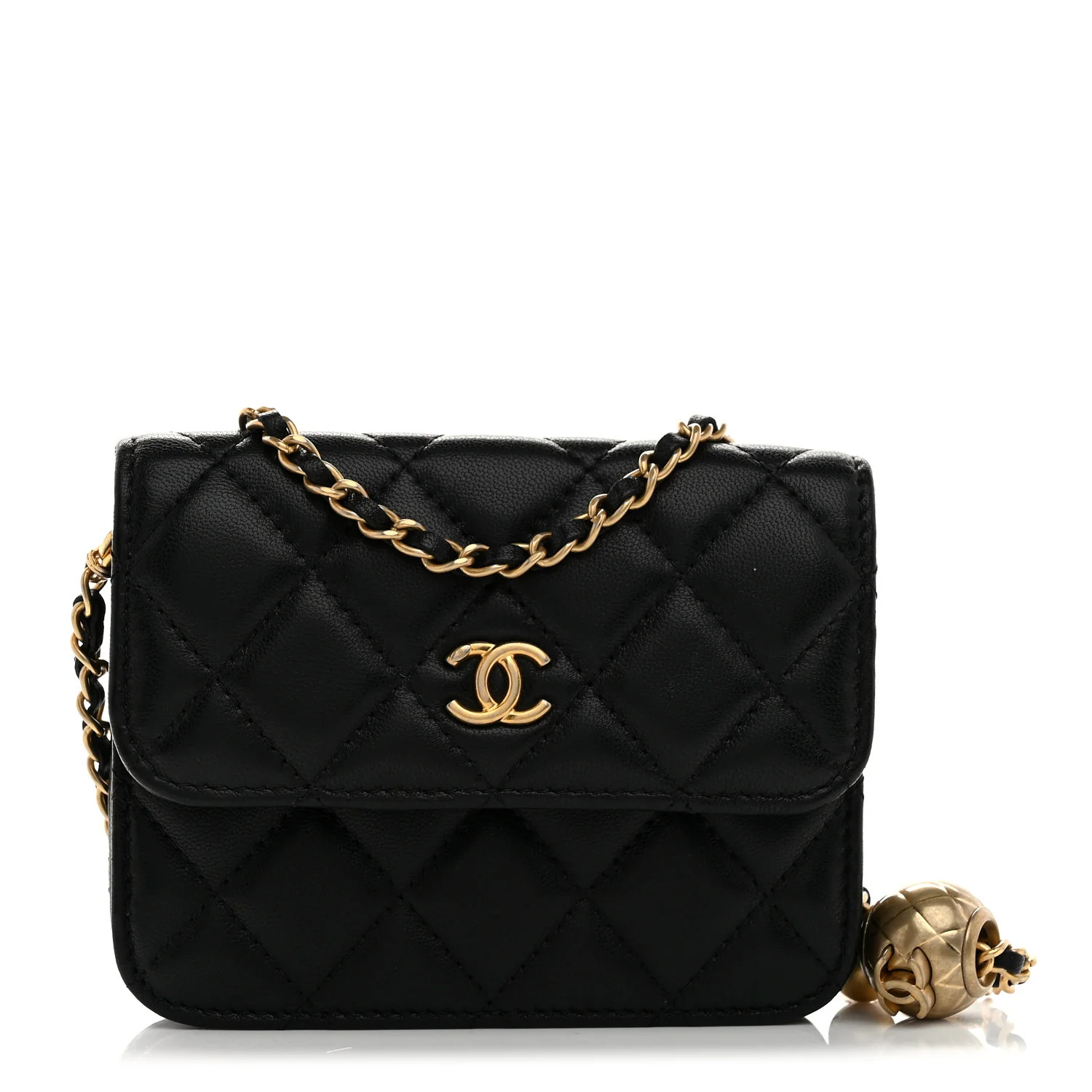 Lambskin Quilted Pearl Crush Clutch With Chain Black | FASHIONPHILE (US)