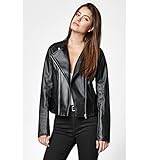 Members Only Women's Faux Leather Two Zipper Racer Jacket, Black, XL | Amazon (US)