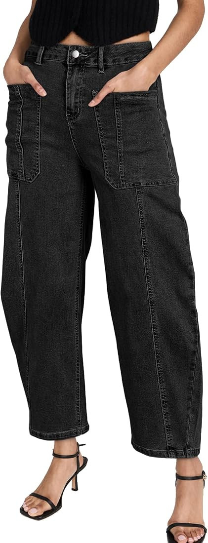 EVALESS Barrel Jeans for Women Trendy High Waisted Wide Leg Baggy Ankle Denim Pants | Amazon (US)